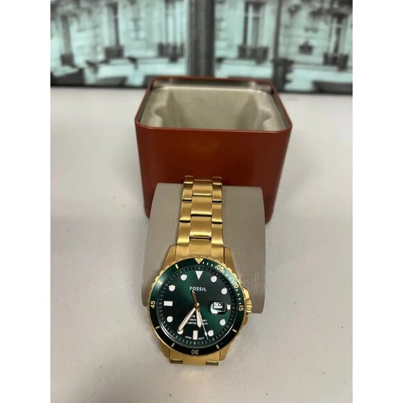 Fossil FS5658 FB-01 Green Dial Gold Toned Stainless Steel Watch